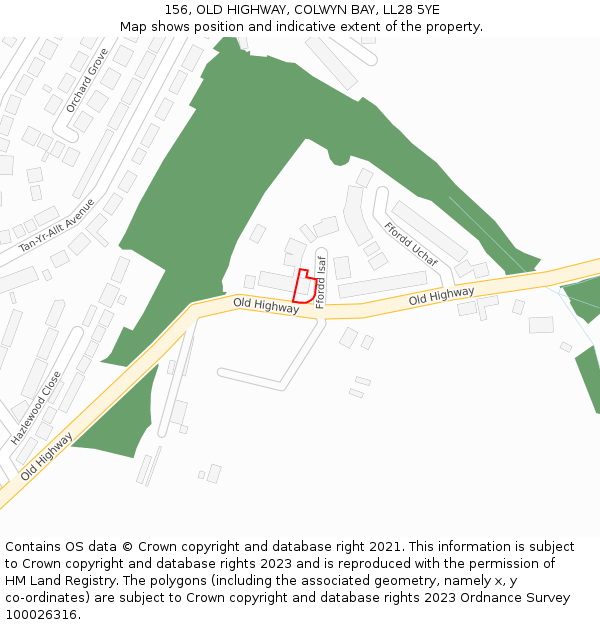156, OLD HIGHWAY, COLWYN BAY, LL28 5YE: Location map and indicative extent of plot