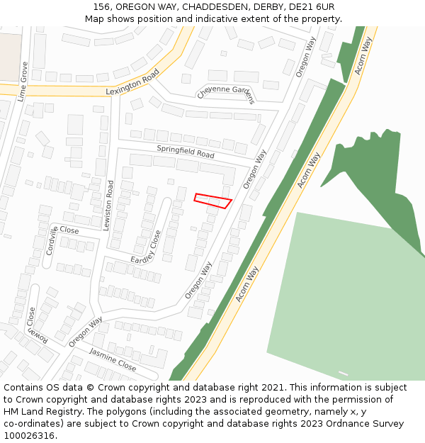 156, OREGON WAY, CHADDESDEN, DERBY, DE21 6UR: Location map and indicative extent of plot