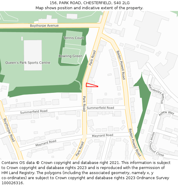 156, PARK ROAD, CHESTERFIELD, S40 2LG: Location map and indicative extent of plot