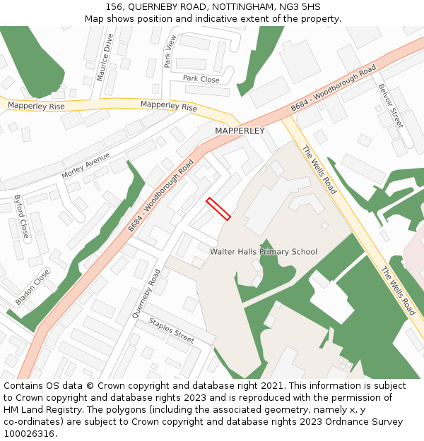 156, QUERNEBY ROAD, NOTTINGHAM, NG3 5HS: Location map and indicative extent of plot