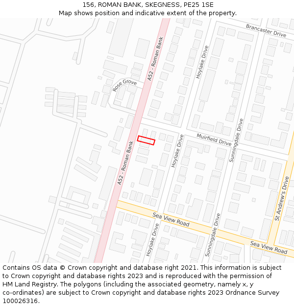 156, ROMAN BANK, SKEGNESS, PE25 1SE: Location map and indicative extent of plot