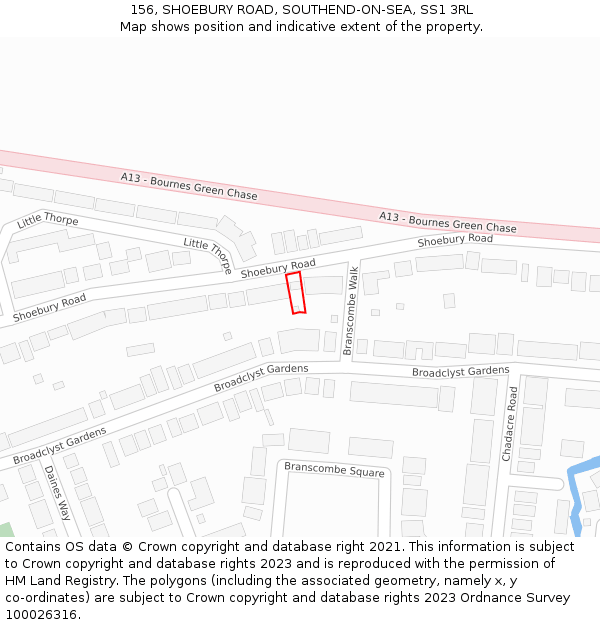 156, SHOEBURY ROAD, SOUTHEND-ON-SEA, SS1 3RL: Location map and indicative extent of plot