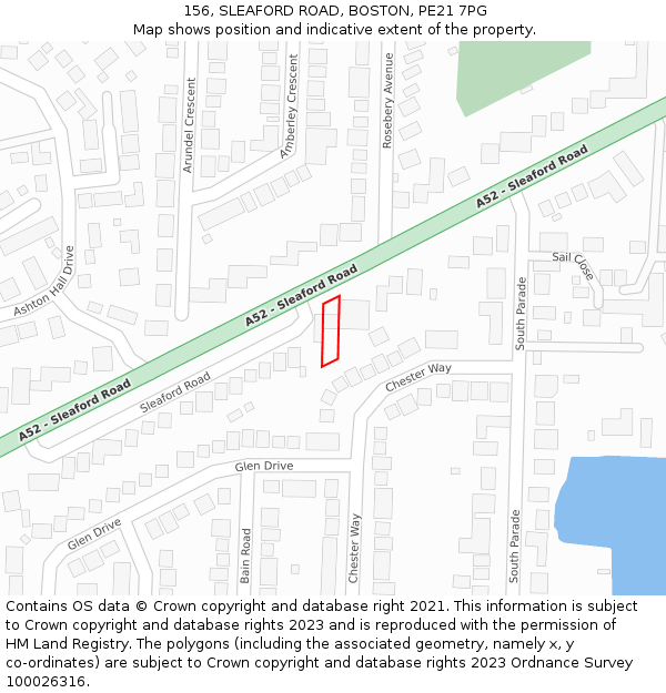 156, SLEAFORD ROAD, BOSTON, PE21 7PG: Location map and indicative extent of plot