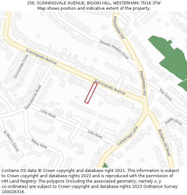 156, SUNNINGVALE AVENUE, BIGGIN HILL, WESTERHAM, TN16 3TW: Location map and indicative extent of plot