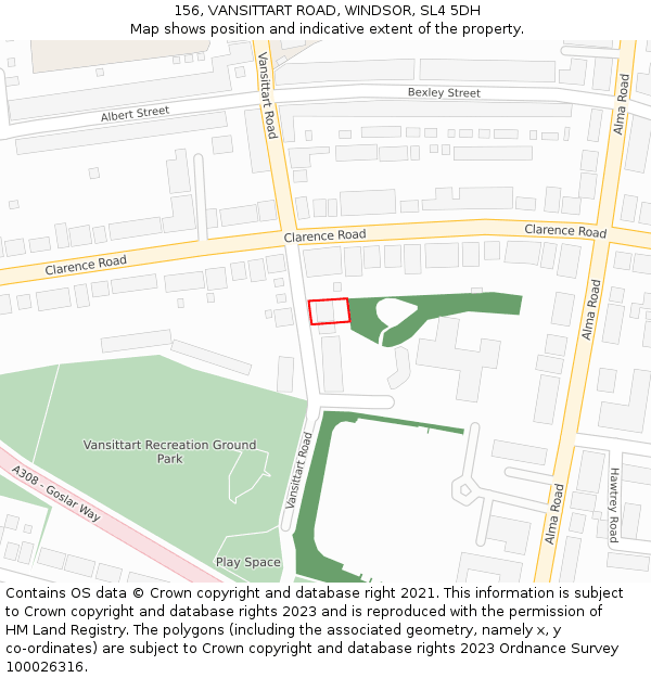 156, VANSITTART ROAD, WINDSOR, SL4 5DH: Location map and indicative extent of plot