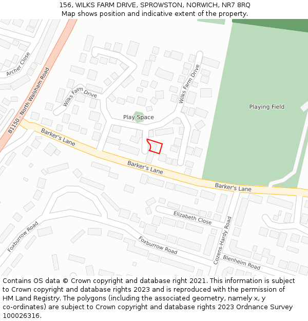 156, WILKS FARM DRIVE, SPROWSTON, NORWICH, NR7 8RQ: Location map and indicative extent of plot