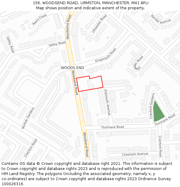 156, WOODSEND ROAD, URMSTON, MANCHESTER, M41 8PU: Location map and indicative extent of plot