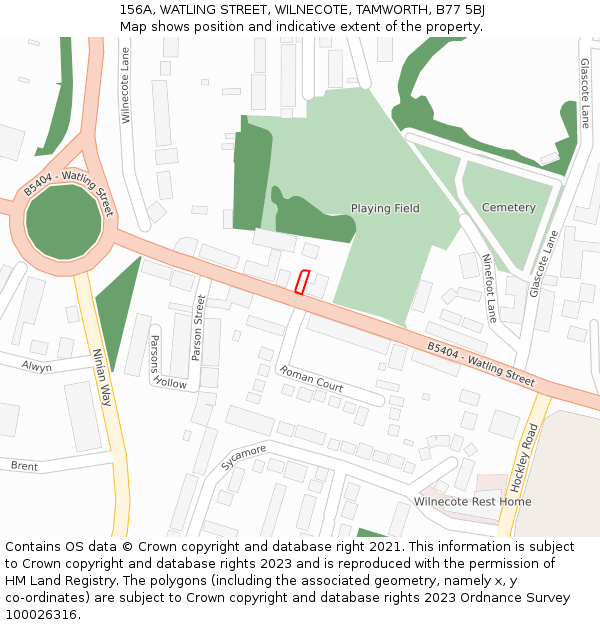 156A, WATLING STREET, WILNECOTE, TAMWORTH, B77 5BJ: Location map and indicative extent of plot