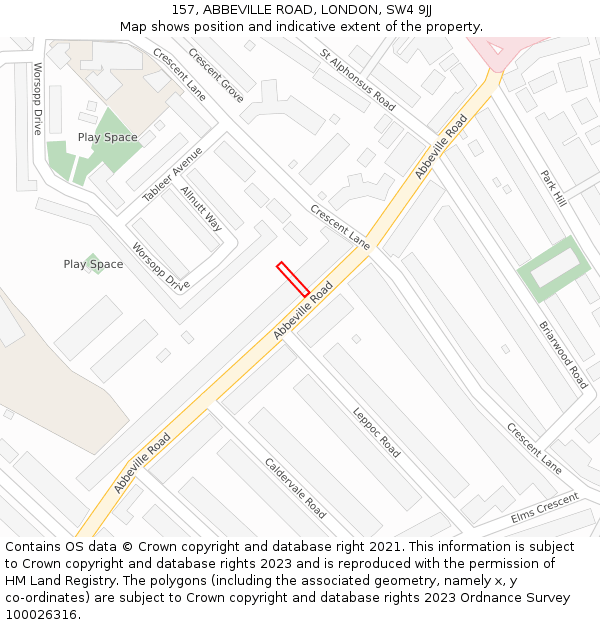 157, ABBEVILLE ROAD, LONDON, SW4 9JJ: Location map and indicative extent of plot
