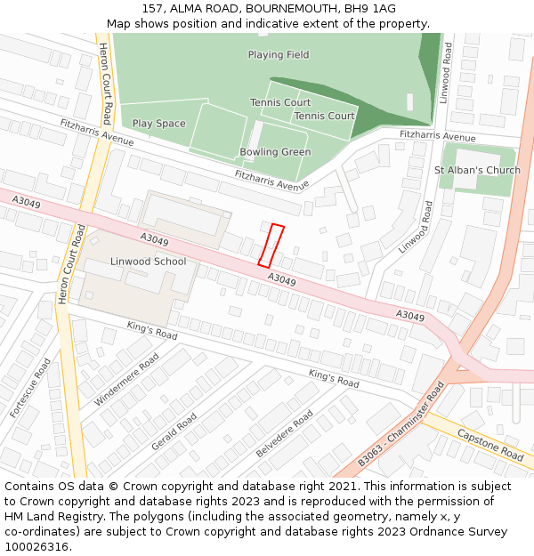 157, ALMA ROAD, BOURNEMOUTH, BH9 1AG: Location map and indicative extent of plot
