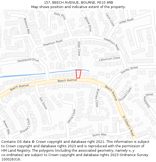 157, BEECH AVENUE, BOURNE, PE10 9RB: Location map and indicative extent of plot