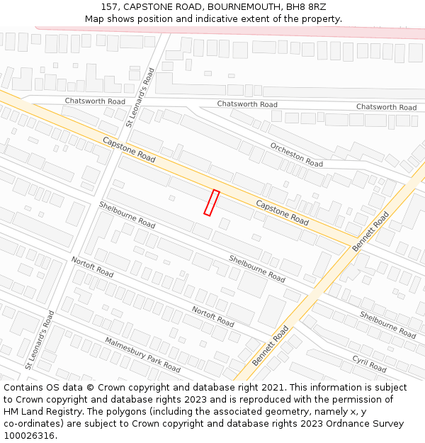 157, CAPSTONE ROAD, BOURNEMOUTH, BH8 8RZ: Location map and indicative extent of plot