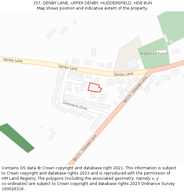 157, DENBY LANE, UPPER DENBY, HUDDERSFIELD, HD8 8UN: Location map and indicative extent of plot