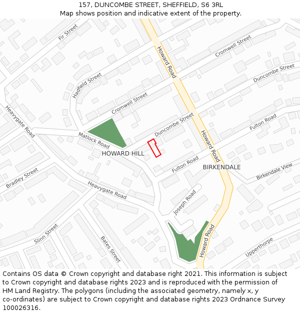 157, DUNCOMBE STREET, SHEFFIELD, S6 3RL: Location map and indicative extent of plot