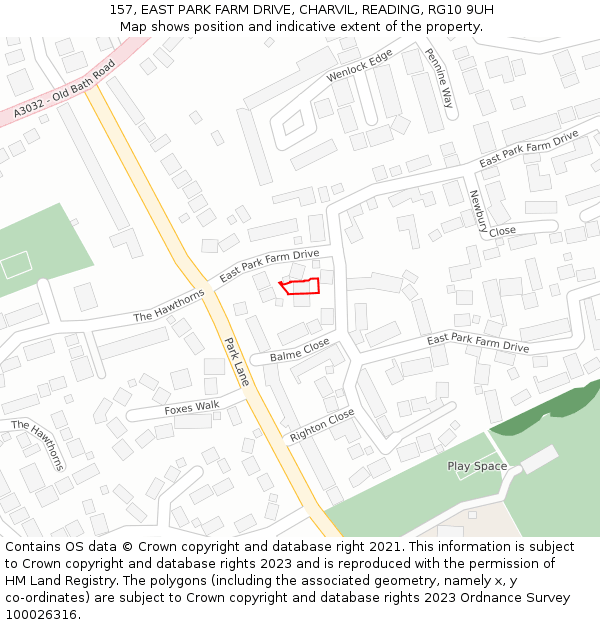 157, EAST PARK FARM DRIVE, CHARVIL, READING, RG10 9UH: Location map and indicative extent of plot