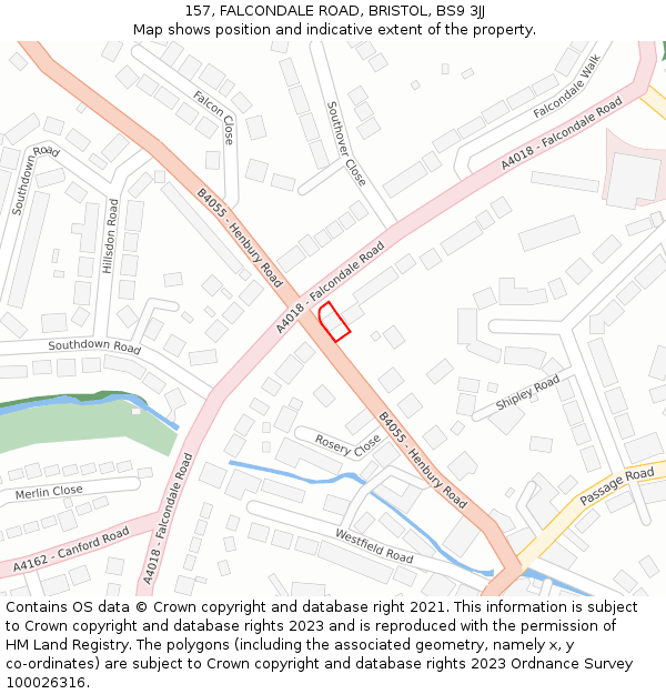 157, FALCONDALE ROAD, BRISTOL, BS9 3JJ: Location map and indicative extent of plot