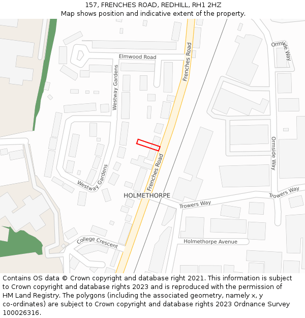 157, FRENCHES ROAD, REDHILL, RH1 2HZ: Location map and indicative extent of plot