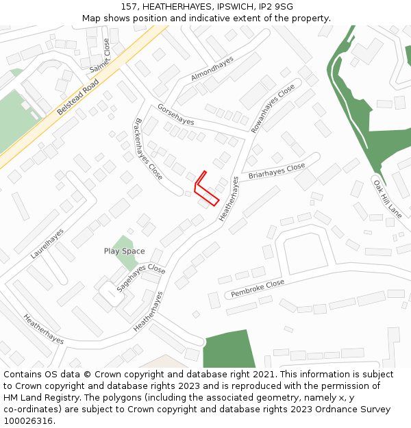 157, HEATHERHAYES, IPSWICH, IP2 9SG: Location map and indicative extent of plot