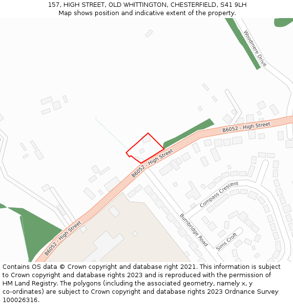 157, HIGH STREET, OLD WHITTINGTON, CHESTERFIELD, S41 9LH: Location map and indicative extent of plot