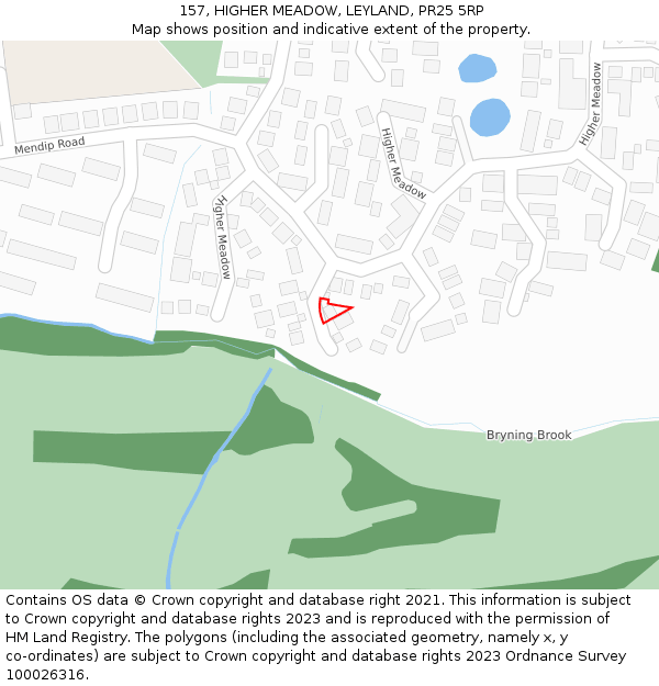 157, HIGHER MEADOW, LEYLAND, PR25 5RP: Location map and indicative extent of plot