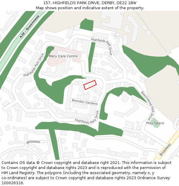 157, HIGHFIELDS PARK DRIVE, DERBY, DE22 1BW: Location map and indicative extent of plot