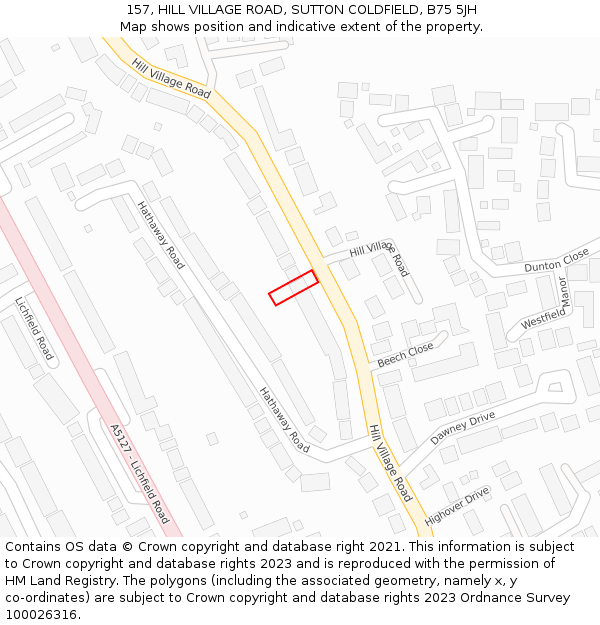 157, HILL VILLAGE ROAD, SUTTON COLDFIELD, B75 5JH: Location map and indicative extent of plot
