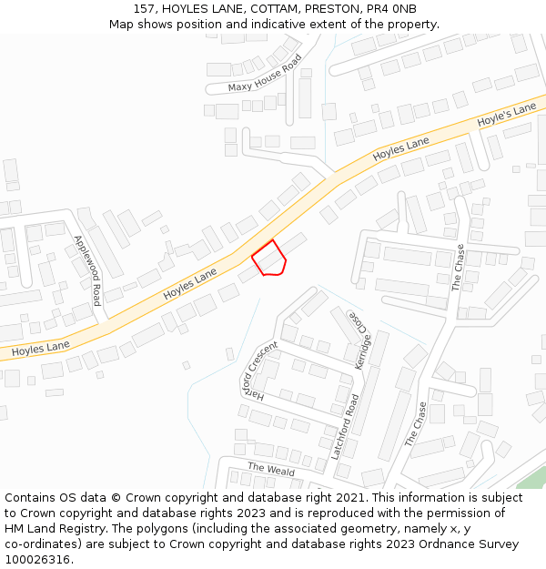 157, HOYLES LANE, COTTAM, PRESTON, PR4 0NB: Location map and indicative extent of plot