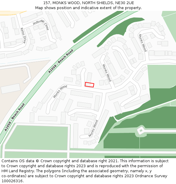 157, MONKS WOOD, NORTH SHIELDS, NE30 2UE: Location map and indicative extent of plot