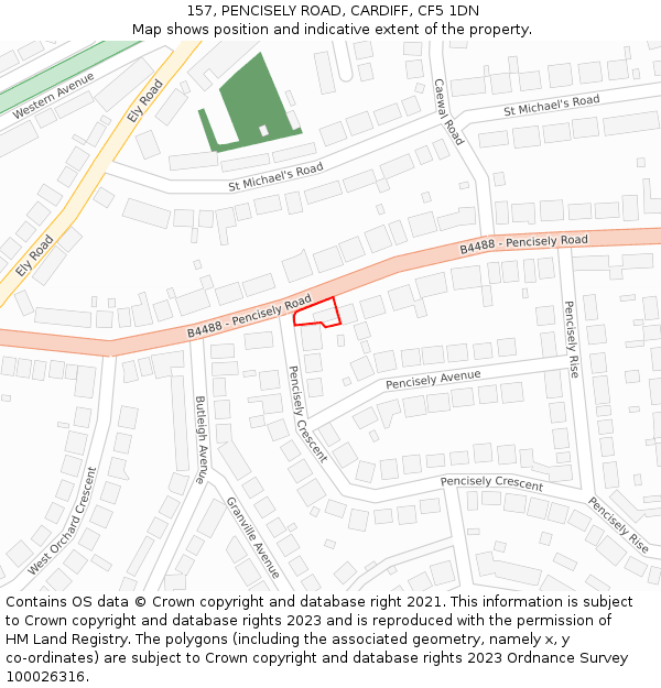 157, PENCISELY ROAD, CARDIFF, CF5 1DN: Location map and indicative extent of plot