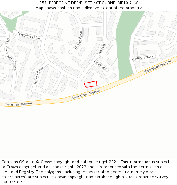 157, PEREGRINE DRIVE, SITTINGBOURNE, ME10 4UW: Location map and indicative extent of plot