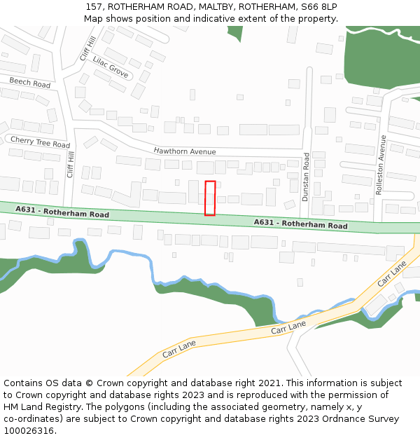 157, ROTHERHAM ROAD, MALTBY, ROTHERHAM, S66 8LP: Location map and indicative extent of plot