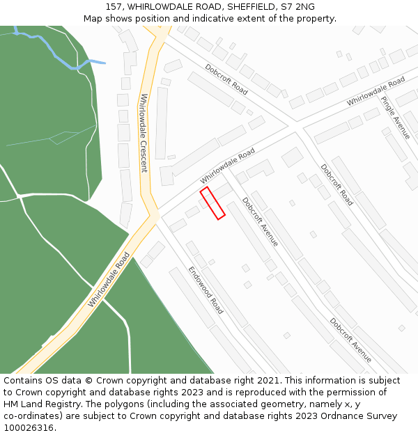 157, WHIRLOWDALE ROAD, SHEFFIELD, S7 2NG: Location map and indicative extent of plot