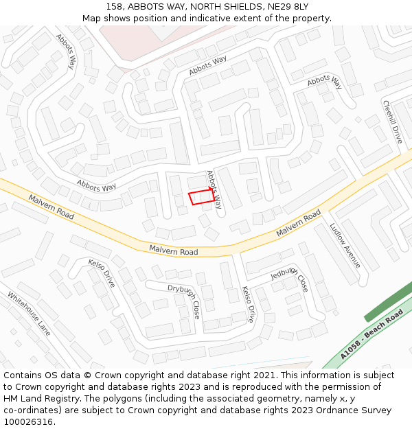 158, ABBOTS WAY, NORTH SHIELDS, NE29 8LY: Location map and indicative extent of plot