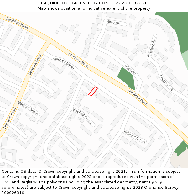 158, BIDEFORD GREEN, LEIGHTON BUZZARD, LU7 2TL: Location map and indicative extent of plot