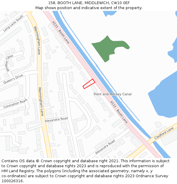 158, BOOTH LANE, MIDDLEWICH, CW10 0EF: Location map and indicative extent of plot
