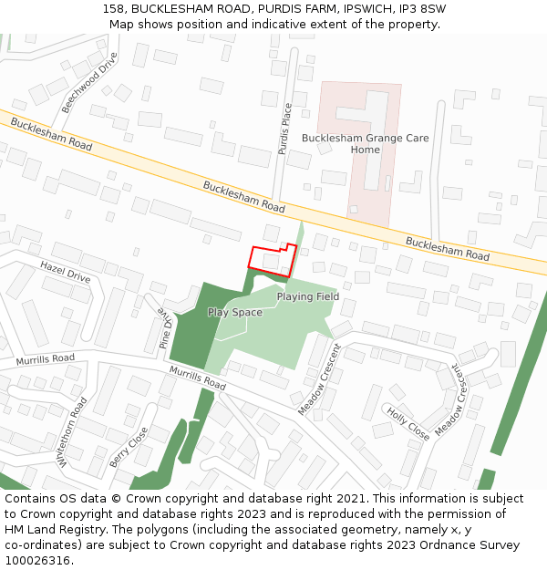 158, BUCKLESHAM ROAD, PURDIS FARM, IPSWICH, IP3 8SW: Location map and indicative extent of plot
