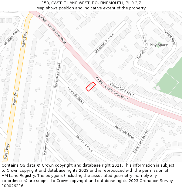 158, CASTLE LANE WEST, BOURNEMOUTH, BH9 3JZ: Location map and indicative extent of plot