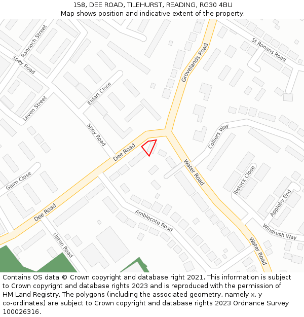 158, DEE ROAD, TILEHURST, READING, RG30 4BU: Location map and indicative extent of plot