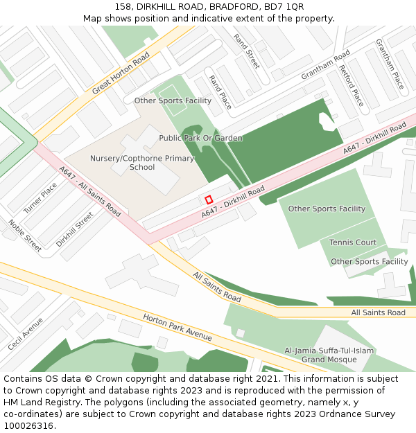 158, DIRKHILL ROAD, BRADFORD, BD7 1QR: Location map and indicative extent of plot