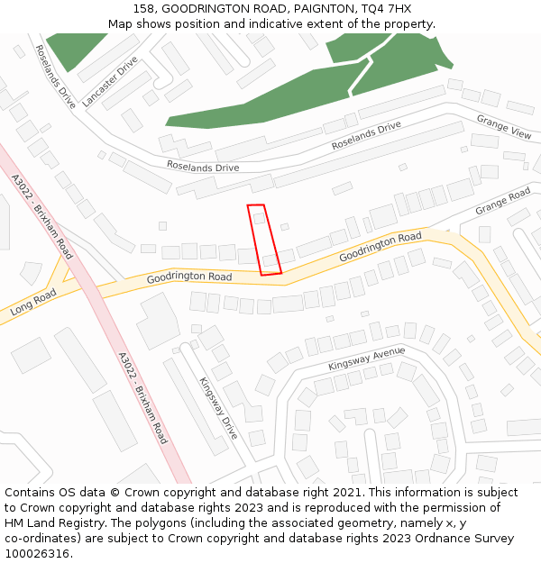 158, GOODRINGTON ROAD, PAIGNTON, TQ4 7HX: Location map and indicative extent of plot