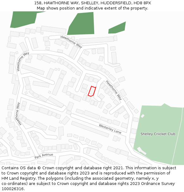 158, HAWTHORNE WAY, SHELLEY, HUDDERSFIELD, HD8 8PX: Location map and indicative extent of plot