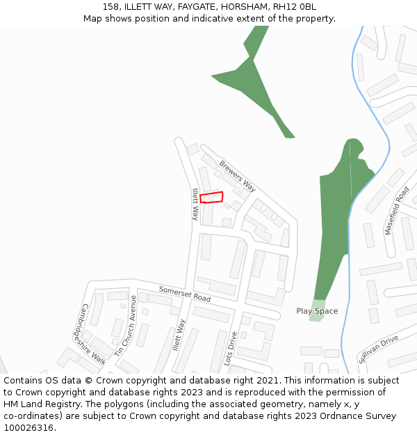 158, ILLETT WAY, FAYGATE, HORSHAM, RH12 0BL: Location map and indicative extent of plot