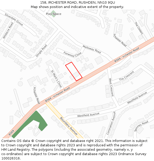 158, IRCHESTER ROAD, RUSHDEN, NN10 9QU: Location map and indicative extent of plot