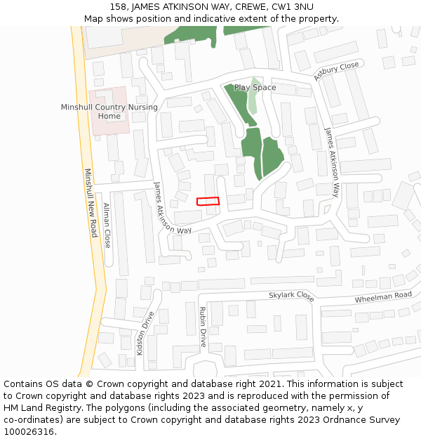 158, JAMES ATKINSON WAY, CREWE, CW1 3NU: Location map and indicative extent of plot
