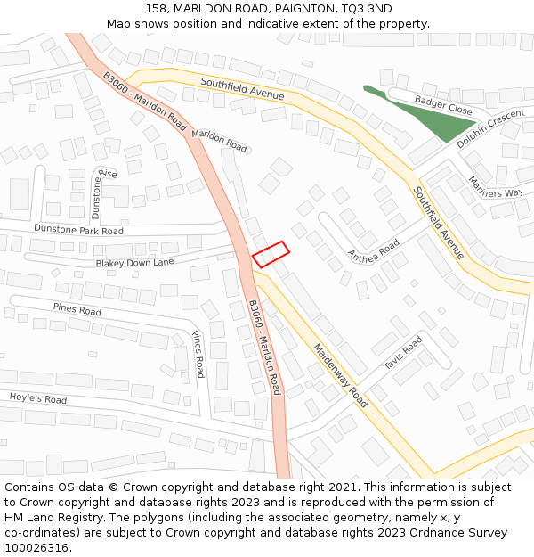 158, MARLDON ROAD, PAIGNTON, TQ3 3ND: Location map and indicative extent of plot