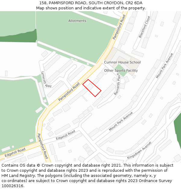 158, PAMPISFORD ROAD, SOUTH CROYDON, CR2 6DA: Location map and indicative extent of plot