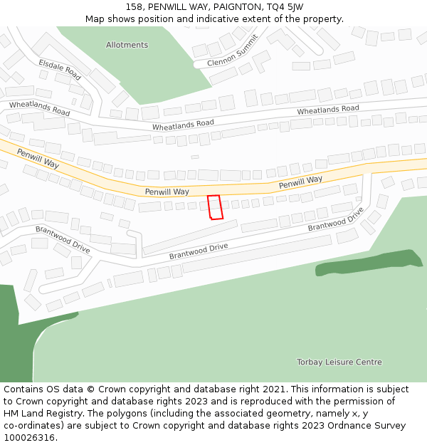158, PENWILL WAY, PAIGNTON, TQ4 5JW: Location map and indicative extent of plot