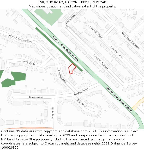 158, RING ROAD, HALTON, LEEDS, LS15 7AD: Location map and indicative extent of plot