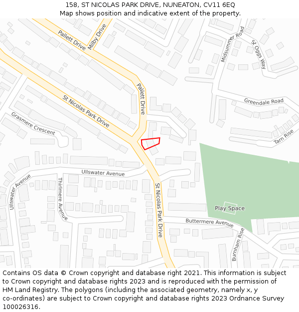 158, ST NICOLAS PARK DRIVE, NUNEATON, CV11 6EQ: Location map and indicative extent of plot
