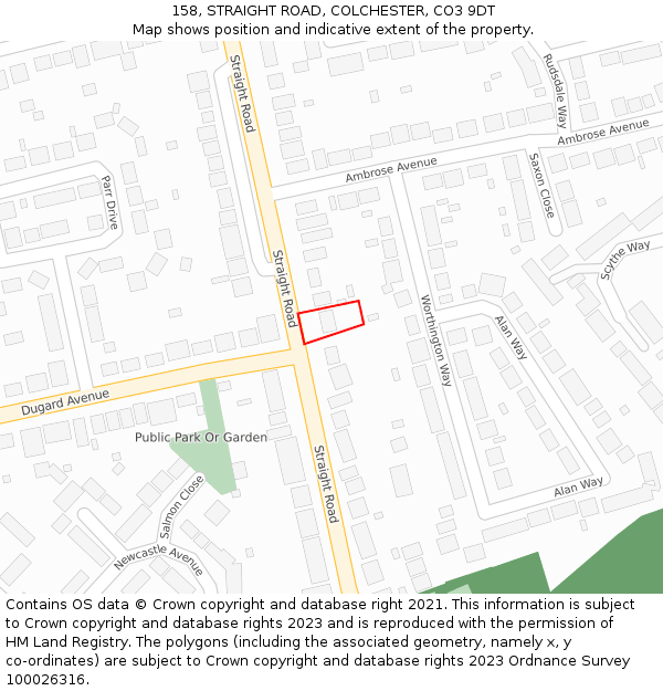 158, STRAIGHT ROAD, COLCHESTER, CO3 9DT: Location map and indicative extent of plot